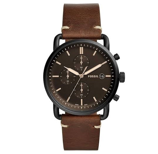FOSSIL COMMUTER Black Dial Brown Colored Strap