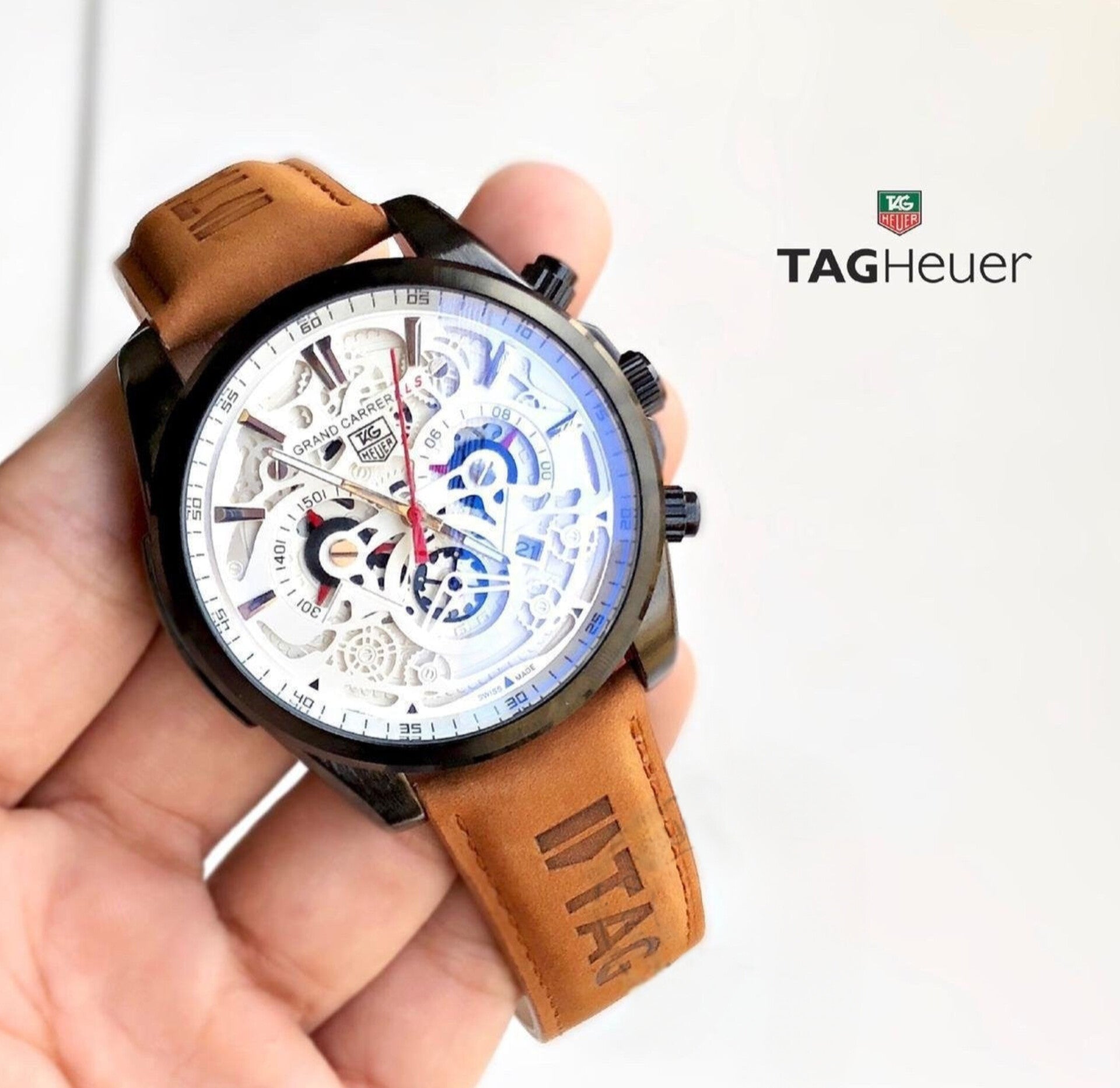 TAG HEUER CR7 Diagno Brown Tan Chronograph Multi Dial Leather Mens Watch