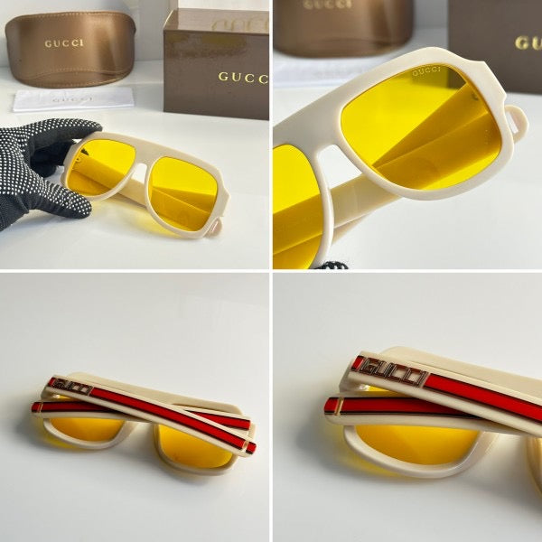 GUCCI 0255 Cream Yellow sunglasses With Original Box & Kit