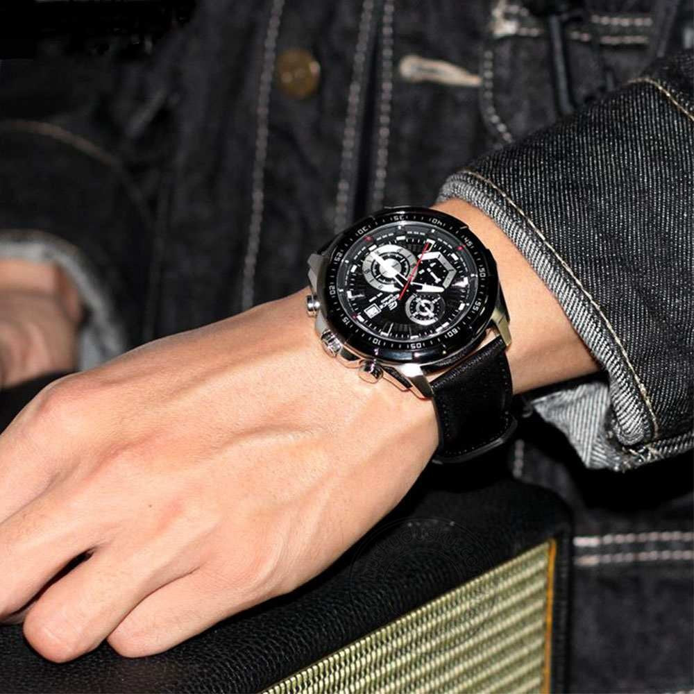 Edifice Casio Chronograph Black Men's Watch with Leather belt