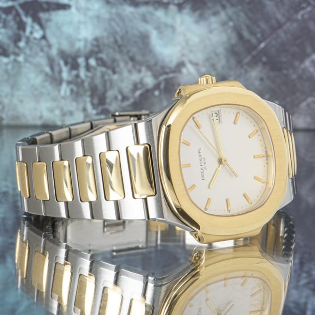 Patek Philippe Nautilus Mad Watch Quartz Movement White Dial Silver And Gold Strap Dated Watch For Men's