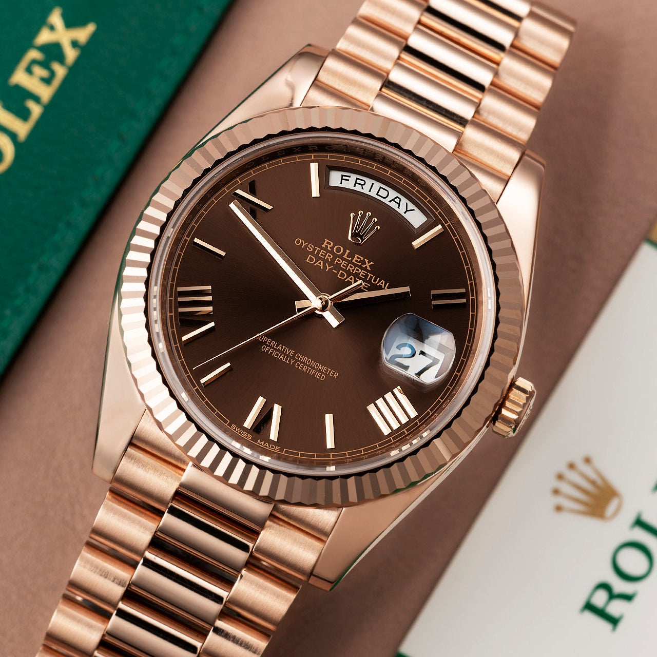ROLEX OYSTER PERPETUAL Day-Date Brown Dial QUARTZ Men's Watch