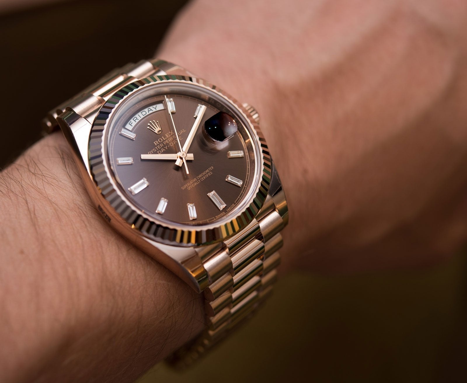 ROLEX OYSTER PERPETUAL Day-Date Brown Dial QUARTZ Men's Watch