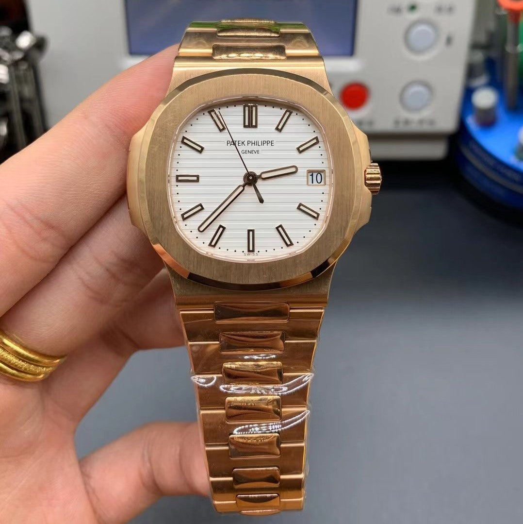 PATEK PHILIPPE Nautilus Mad Watch Qurtz Movement Rose Gold White Dated Watch For Men's