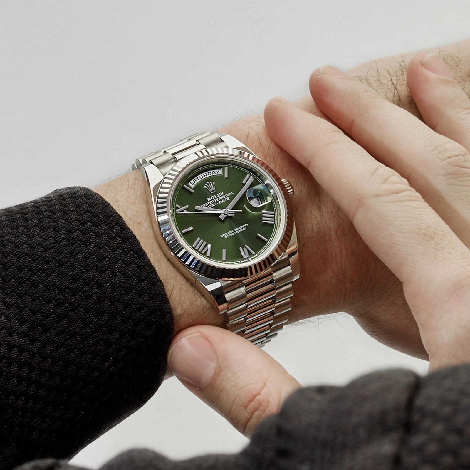 ROLEX OYSTER PERPETUAL (AUTOMATIC) Day-Date Olive Green Dial For Men