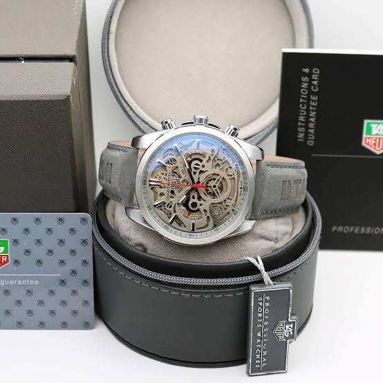 Tag heuer CR7 Diagno Grey Chronograph Multi Dial Leather Men's  Watch 2110-Silver