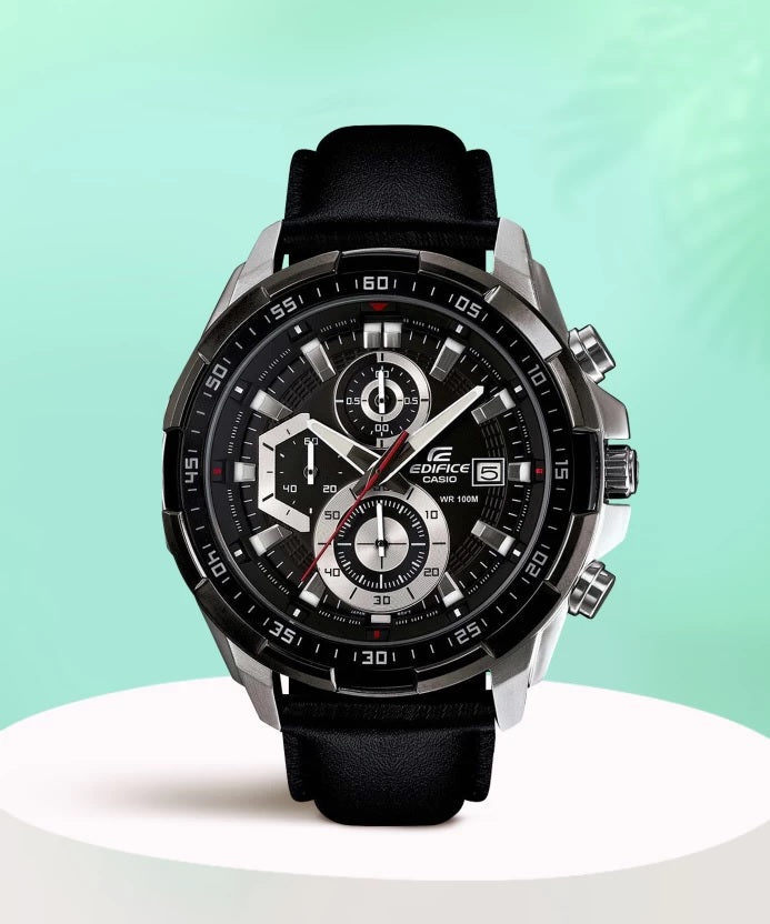 Edifice Casio Chronograph Black Men's Watch with Leather belt