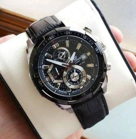 Edifice Casio Chronograph Black Men's Watch with Leather belt