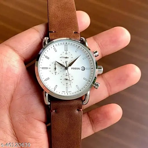 Fossil Commuter White Dial with Brown Leather Strap
