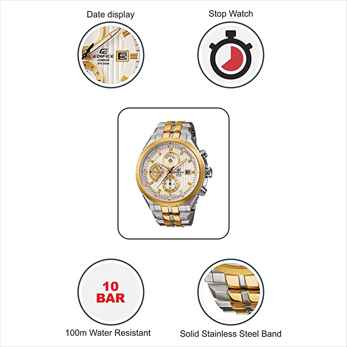 Edifice Chronograph Men's Watch With Silver Gold Color