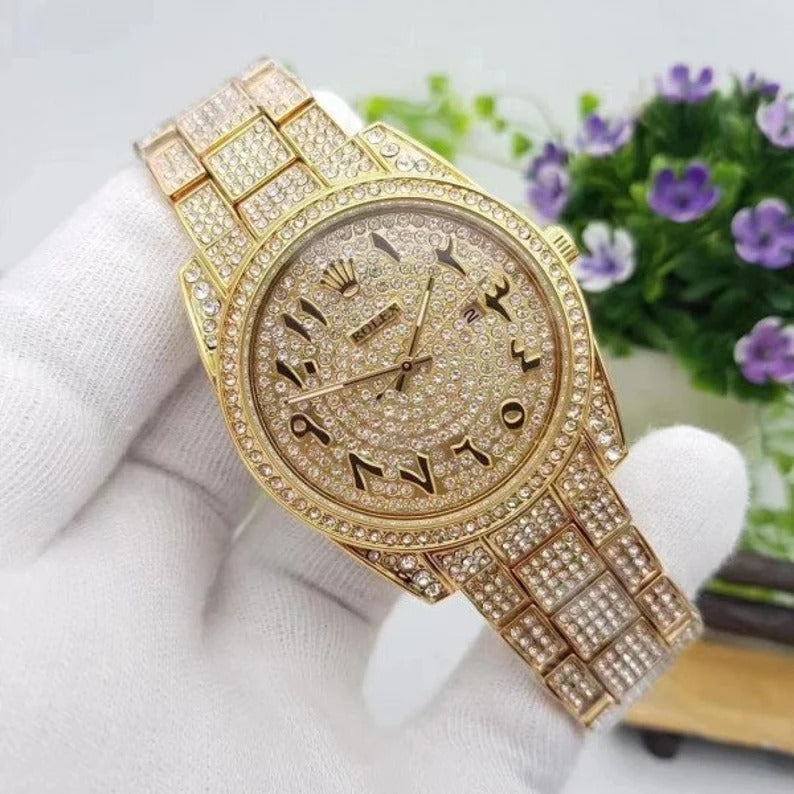 ROLEX ARABIC Gold Dial Watch For Men's And Women's