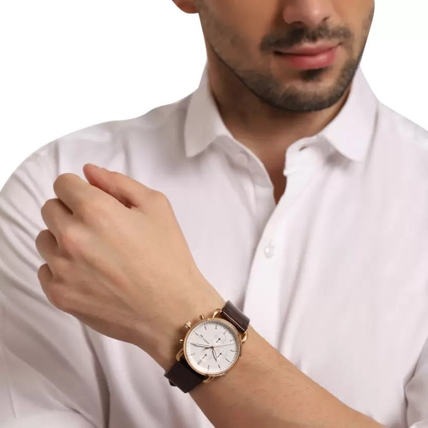 FOSSIL Commuter White Dial with Leather Strap
