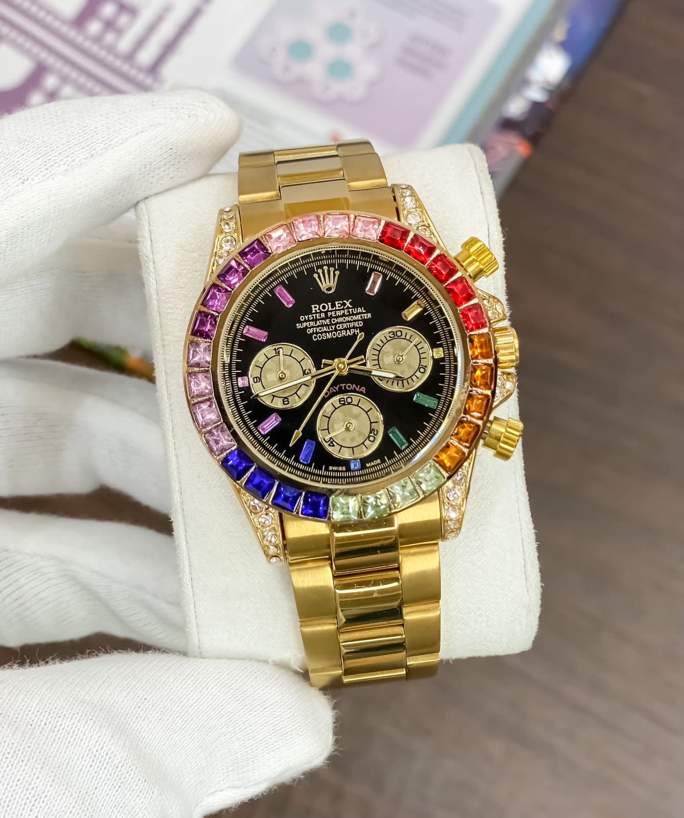 Rolex rainbow Golden Chronograph watch