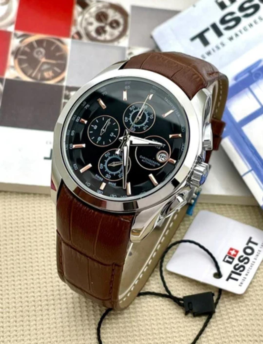 TISSOT TS-3833 Chronograph Brown Leather Watch for Men