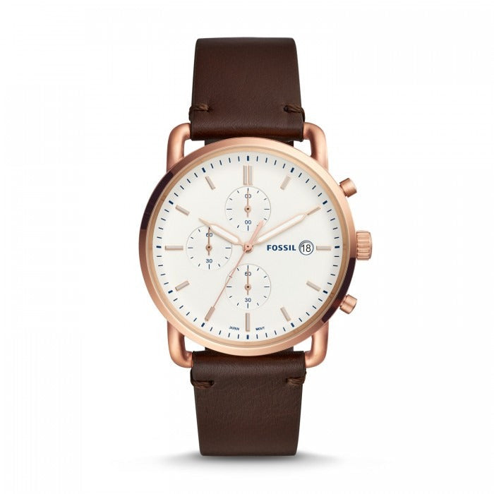 FOSSIL Commuter White Dial with Leather Strap
