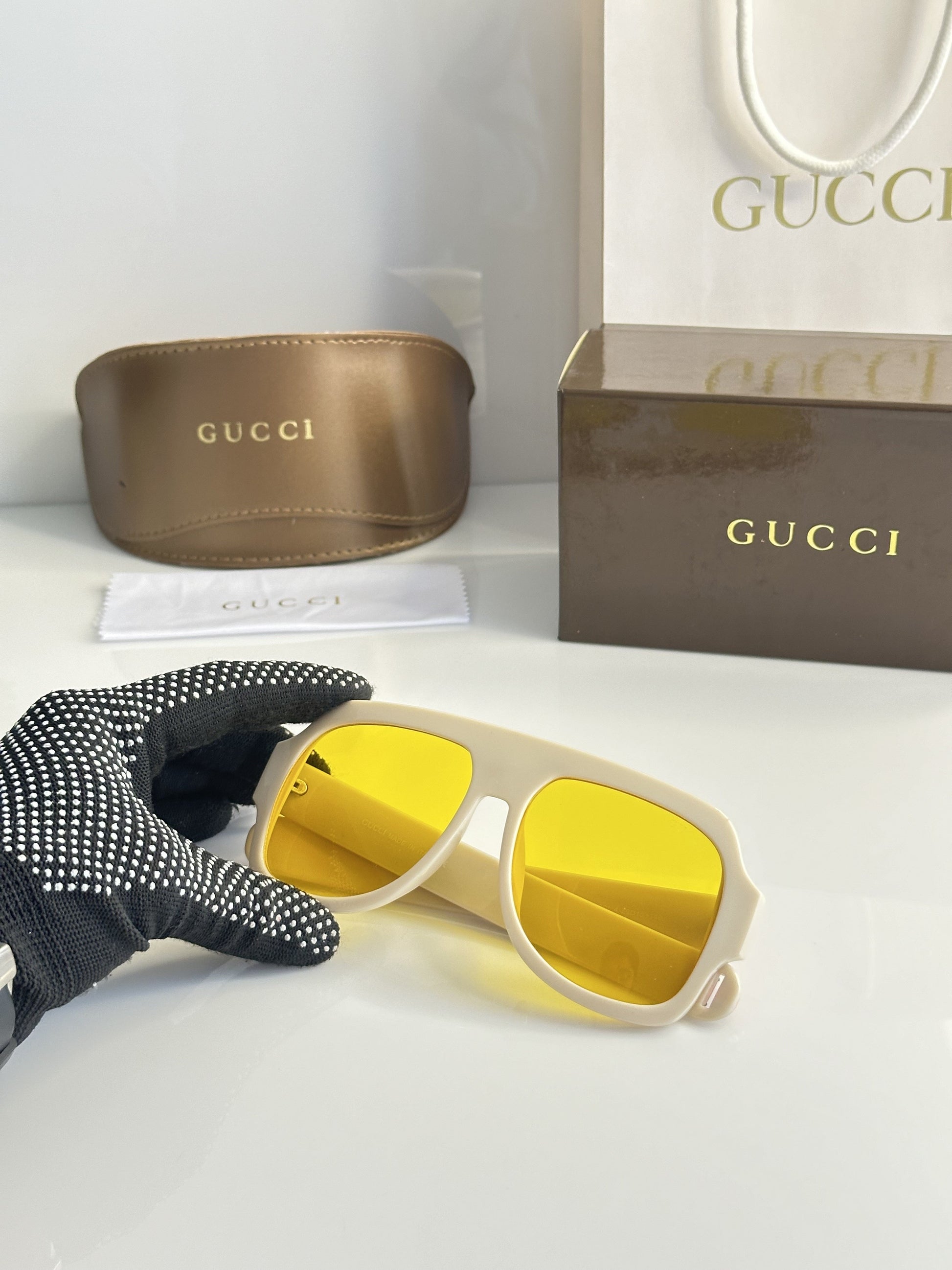 GUCCI 0255 Cream Yellow sunglasses With Original Box & Kit