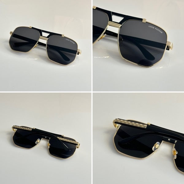 LOUIS VUITTON GOLD BLACK sunglasses WITH ORIGINAL BOX AND KIT