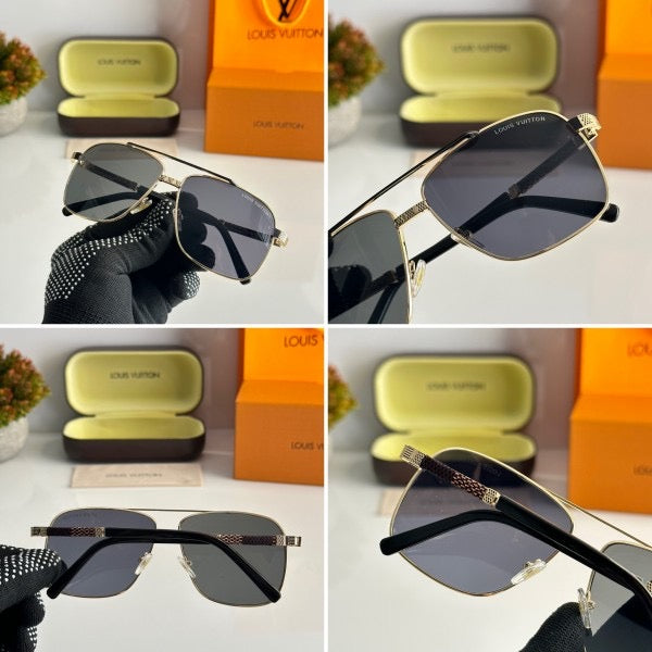 LOUIS VUITTON GOLD BLACK sunglasses WITH ORIGINAL BOX AND KIT