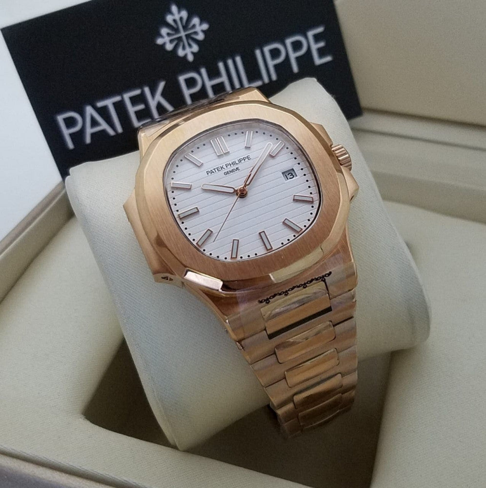 PATEK PHILIPPE Nautilus Mad Watch Qurtz Movement Rose Gold White Dated Watch For Men's