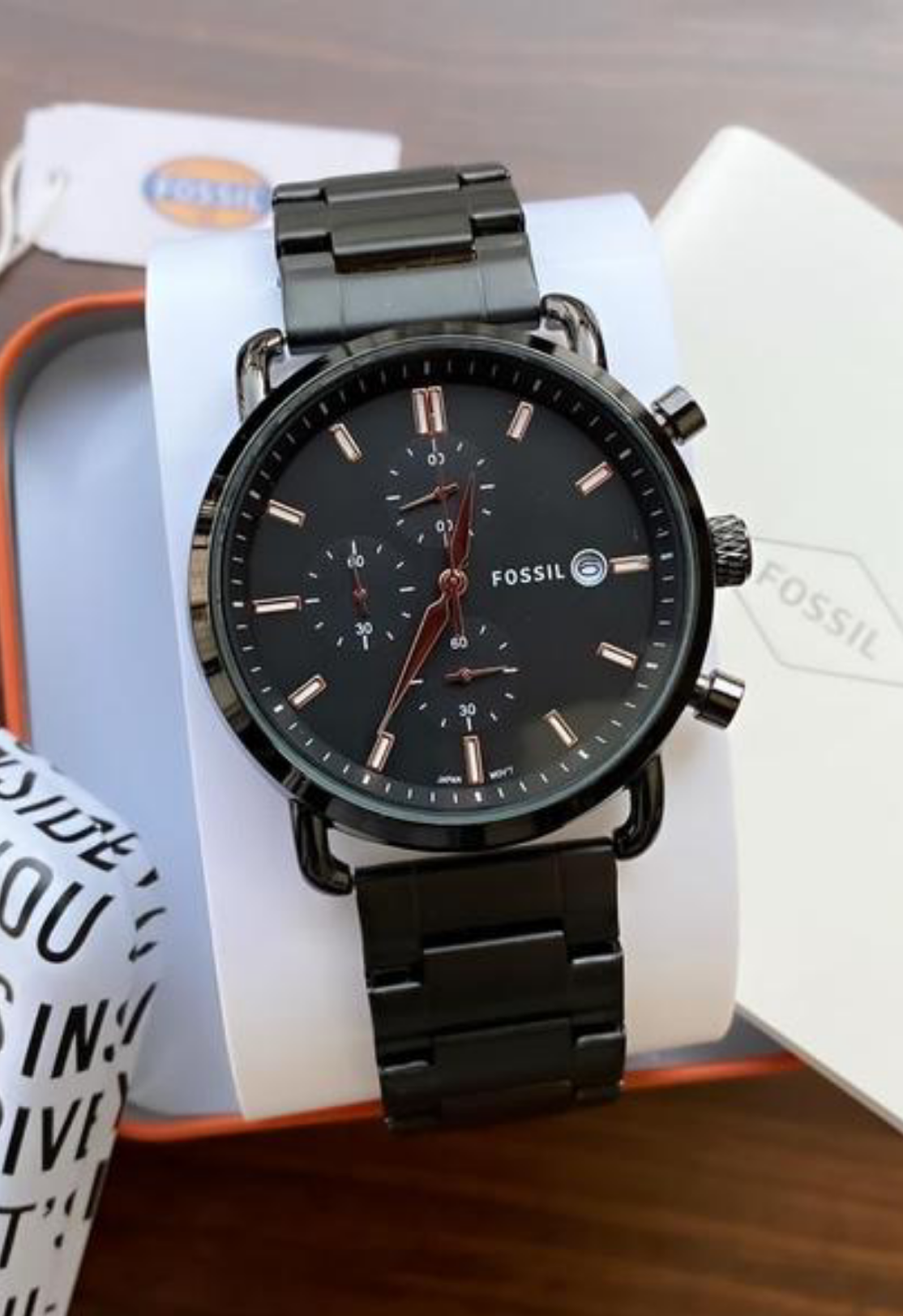 FOSSIL COMMUTER WITH FULL BLACK WITH CHAIN BELT