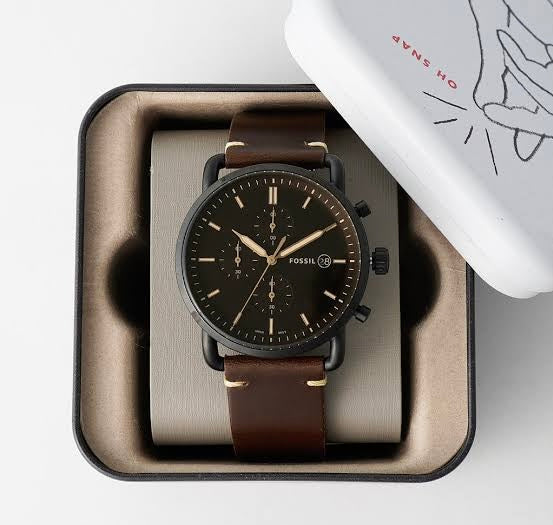FOSSIL COMMUTER Black Dial Brown Colored Strap