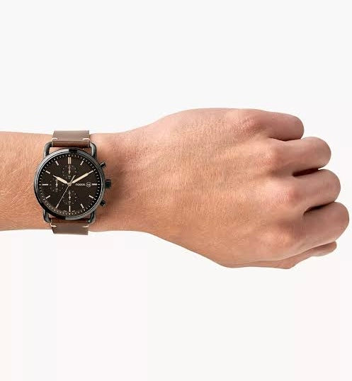 FOSSIL COMMUTER Black Dial Brown Colored Strap