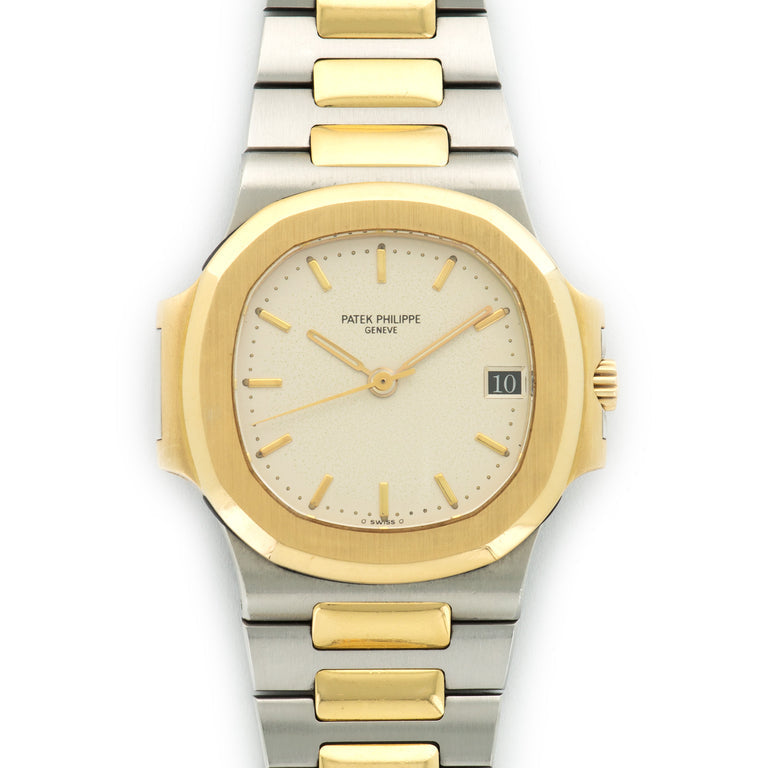 Patek Philippe Nautilus Mad Watch Quartz Movement White Dial Silver And Gold Strap Dated Watch For Men's