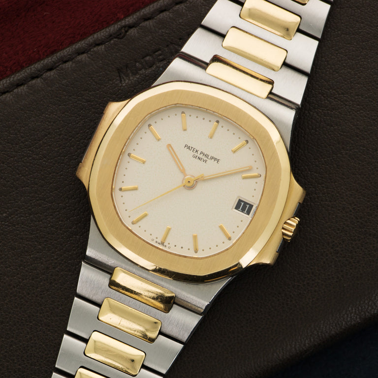 Patek Philippe Nautilus Mad Watch Quartz Movement White Dial Silver And Gold Strap Dated Watch For Men's