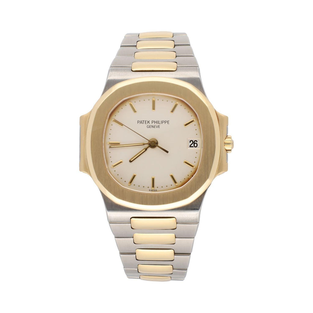 Patek Philippe Nautilus Mad Watch Quartz Movement White Dial Silver And Gold Strap Dated Watch For Men's