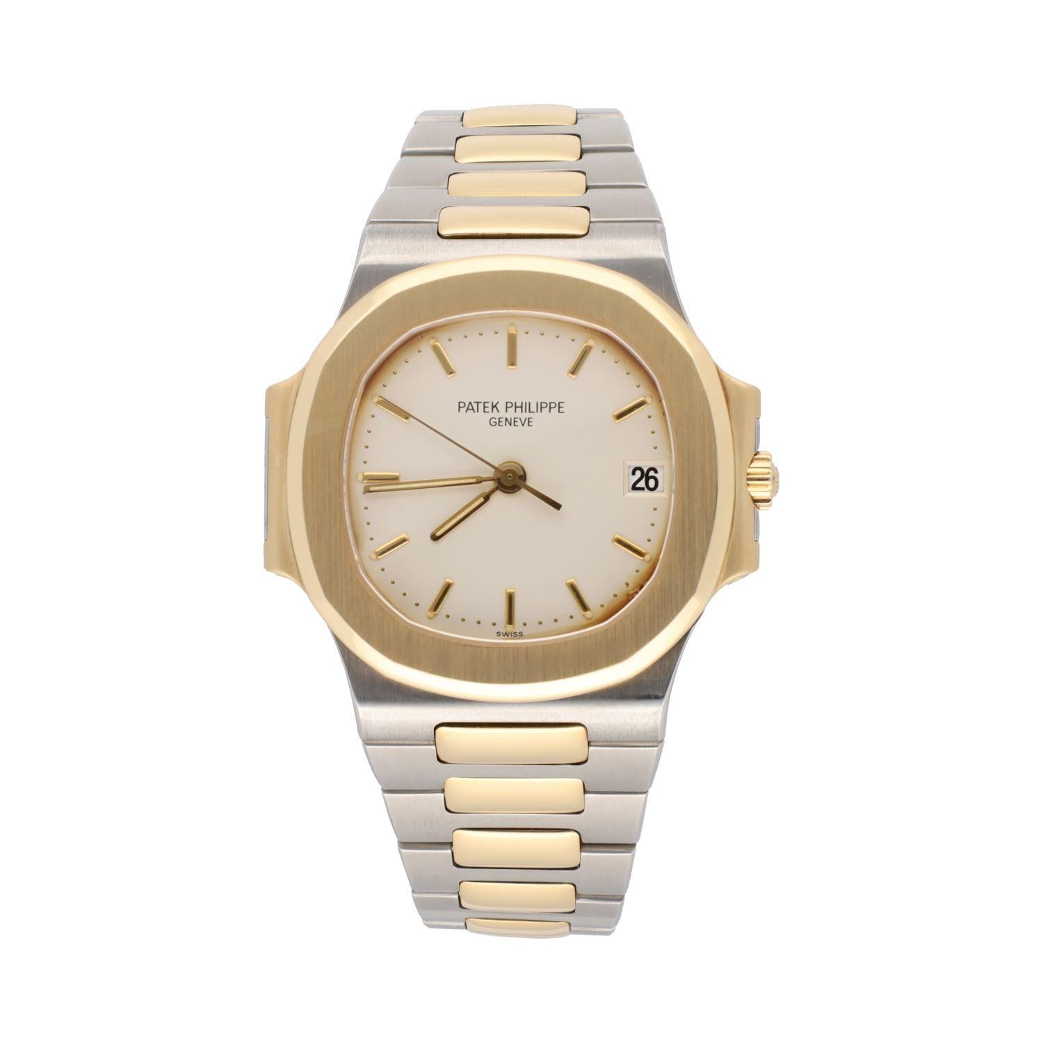 Patek Philippe Nautilus Mad Watch Quartz Movement White Dial Silver And Gold Strap Dated Watch For Men's