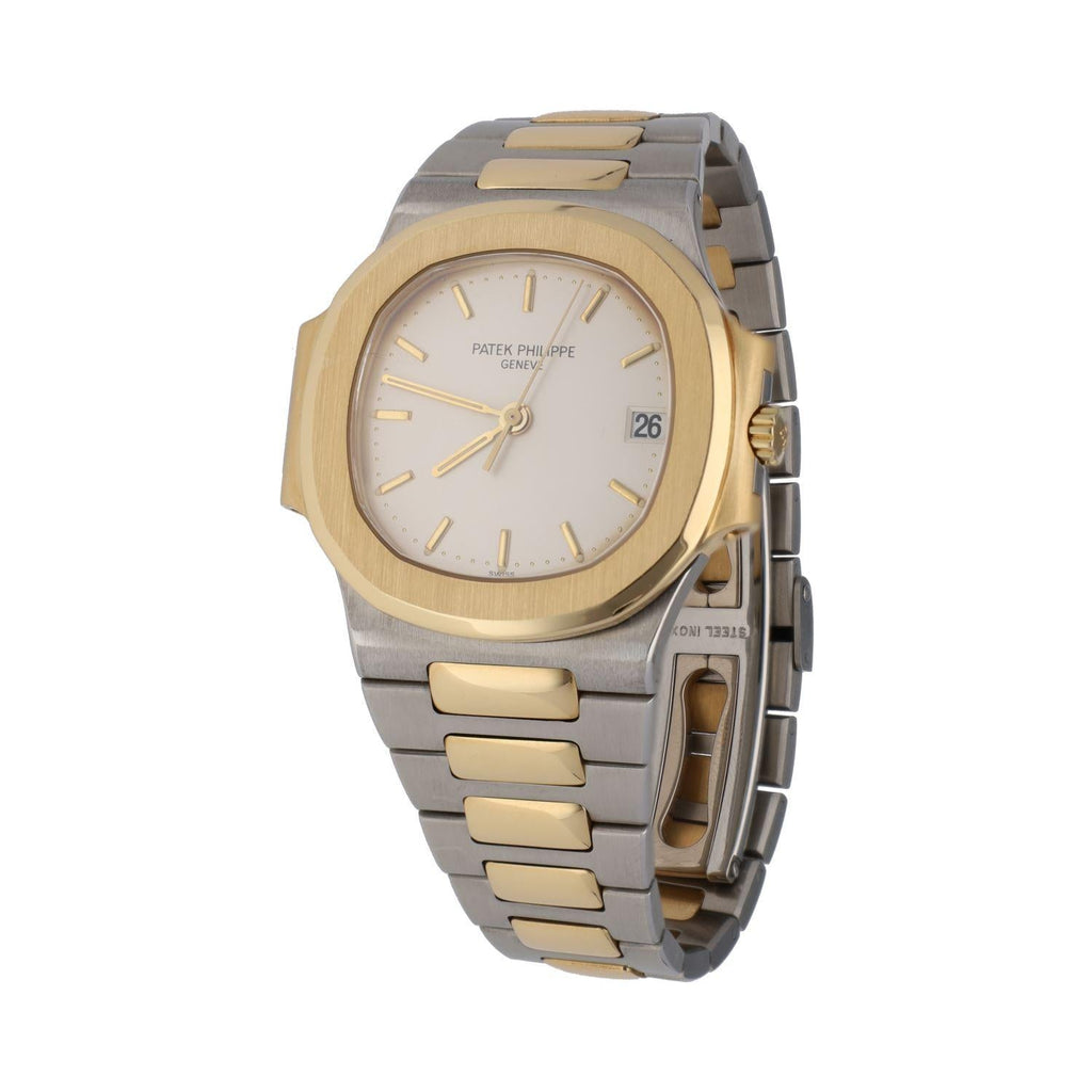 Patek Philippe Nautilus Mad Watch Quartz Movement White Dial Silver And Gold Strap Dated Watch For Men's