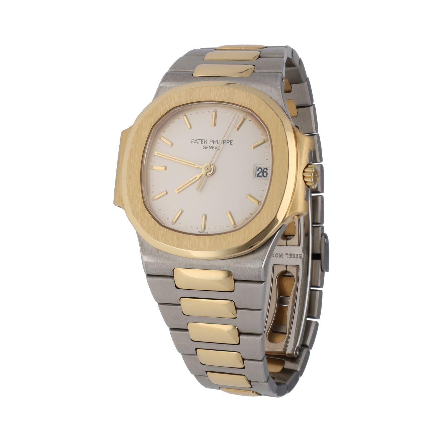Patek Philippe Nautilus Mad Watch Quartz Movement White Dial Silver And Gold Strap Dated Watch For Men's