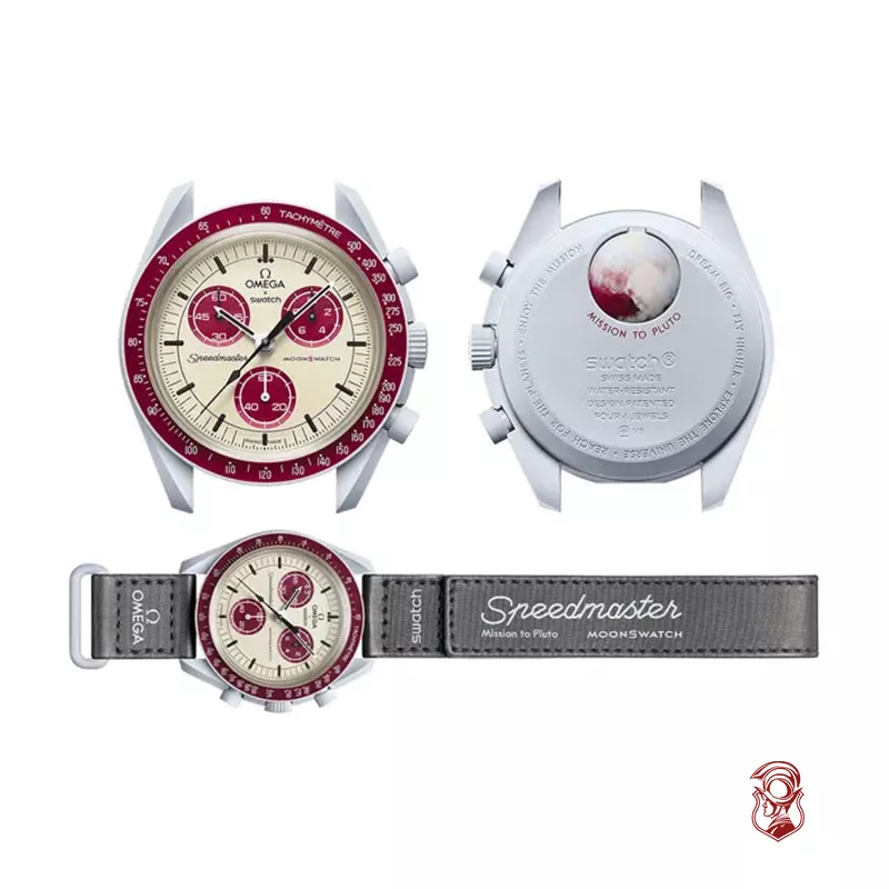 OMEGA X SWATCH MOONSWATCH Mission To The Pluto - Cream and Maroon Dial/Black Strap Bioceramic