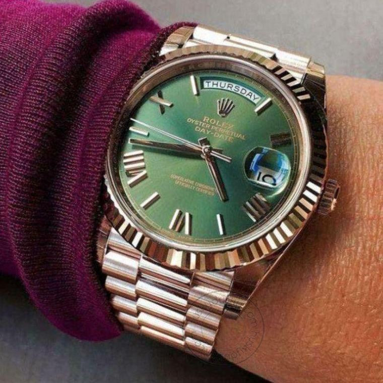 ROLEX OYSTER PERPETUAL Day-Date Green Dial Metal Watch (cell model)
