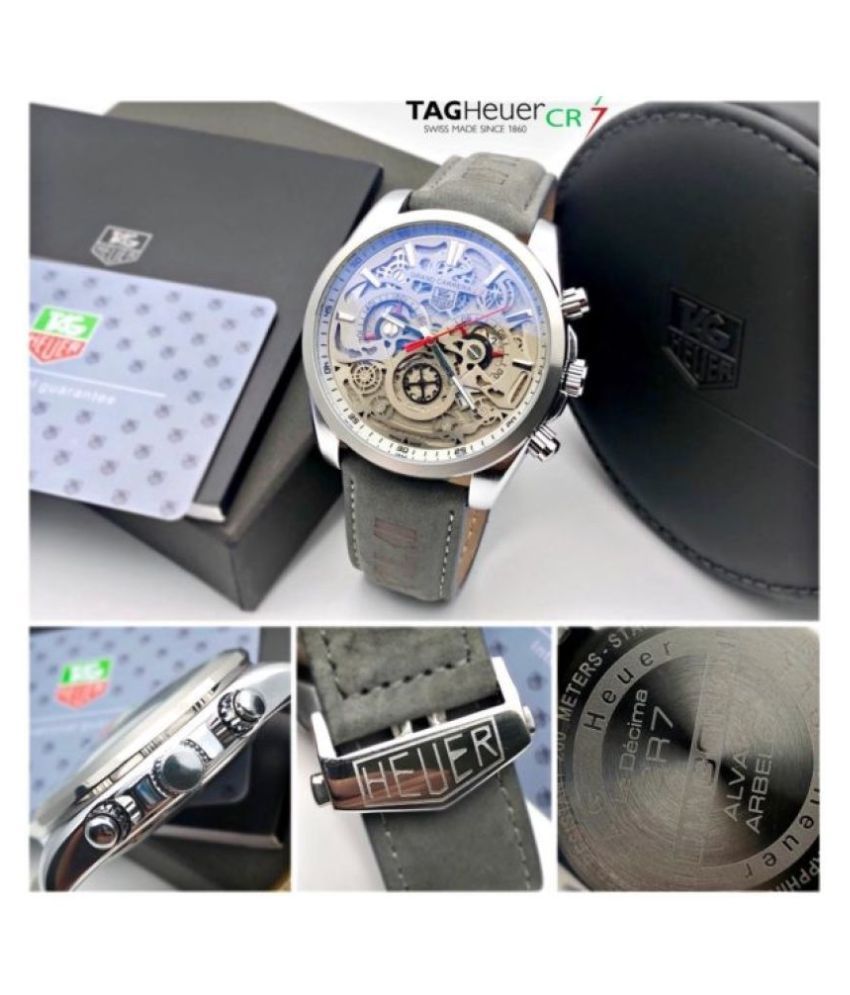 Tag heuer CR7 Diagno Grey Chronograph Multi Dial Leather Men's  Watch 2110-Silver