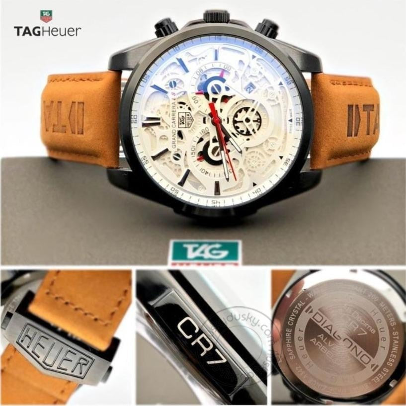 TAG HEUER CR7 Diagno Brown Tan Chronograph Multi Dial Leather Mens Watch