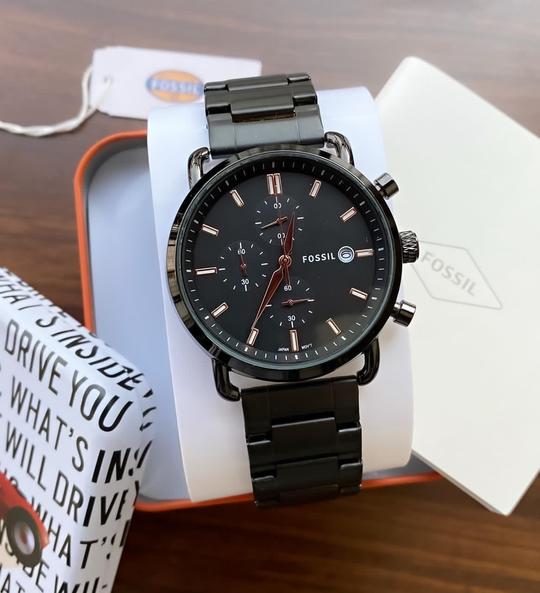 FOSSIL COMMUTER WITH FULL BLACK WITH CHAIN BELT
