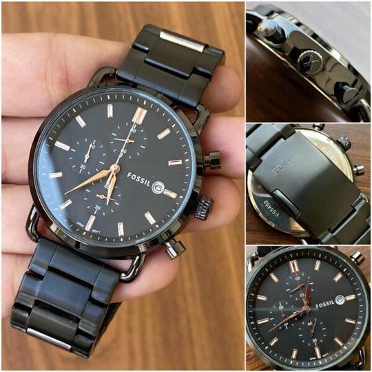 FOSSIL COMMUTER WITH FULL BLACK WITH CHAIN BELT