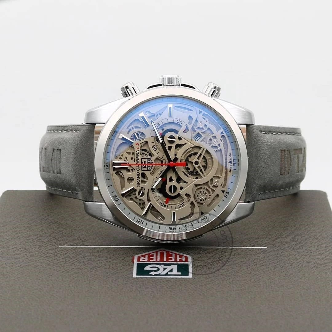 Tag heuer CR7 Diagno Grey Chronograph Multi Dial Leather Men's  Watch 2110-Silver