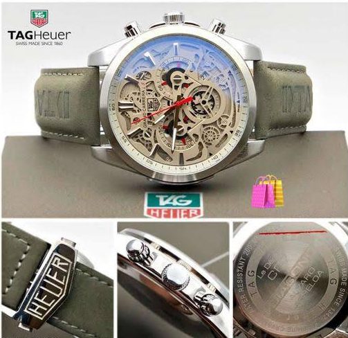 Tag heuer CR7 Diagno Grey Chronograph Multi Dial Leather Men's  Watch 2110-Silver