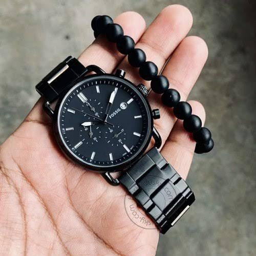 FOSSIL COMMUTER Black Dail with Chornograph Date working  Steel Straps Men's Watch
