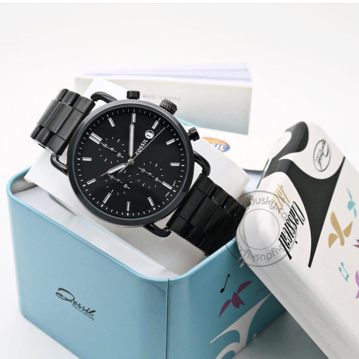 FOSSIL COMMUTER Black Dail with Chornograph Date working  Steel Straps Men's Watch