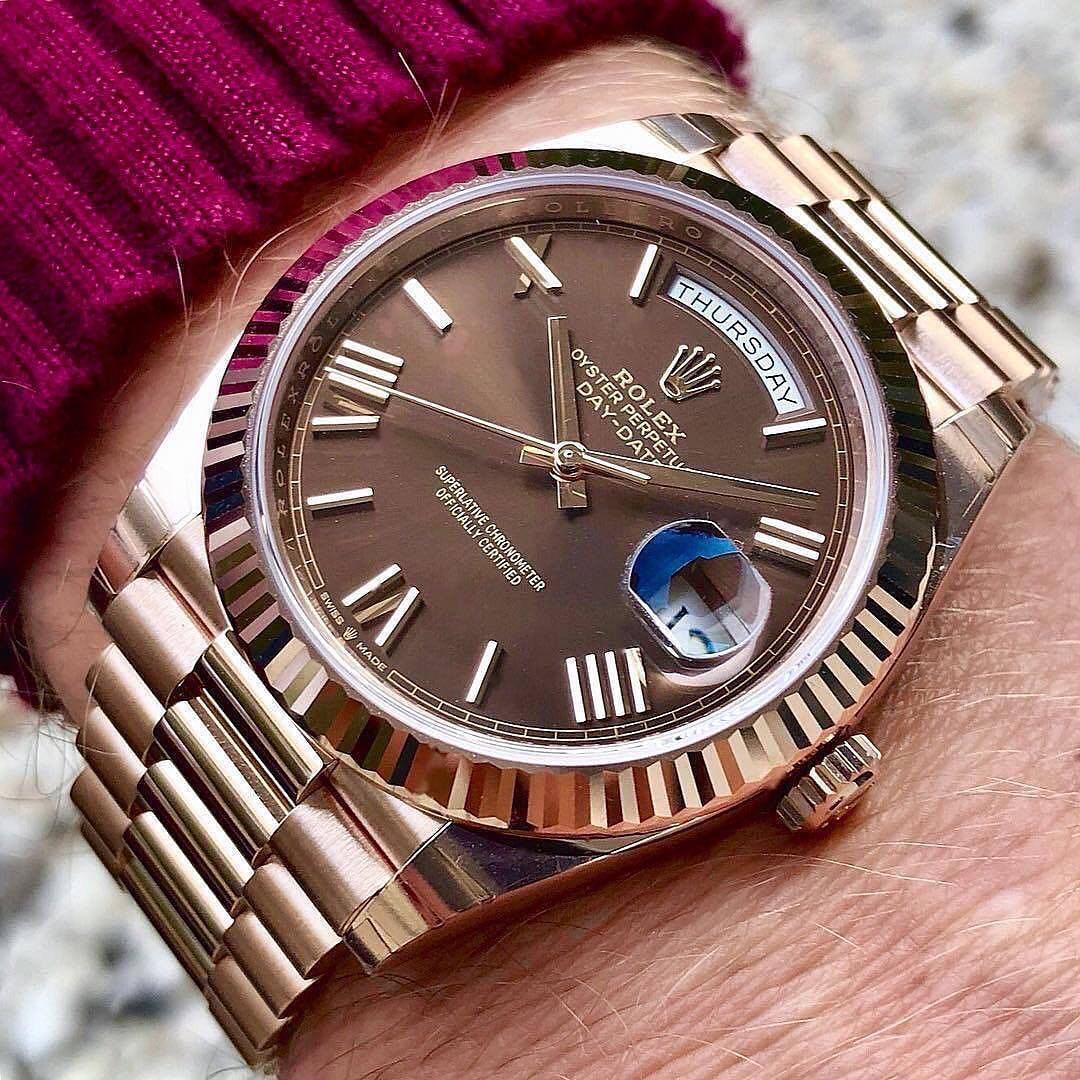 ROLEX OYSTER PERPETUAL Day-Date Brown Dial QUARTZ Men's Watch