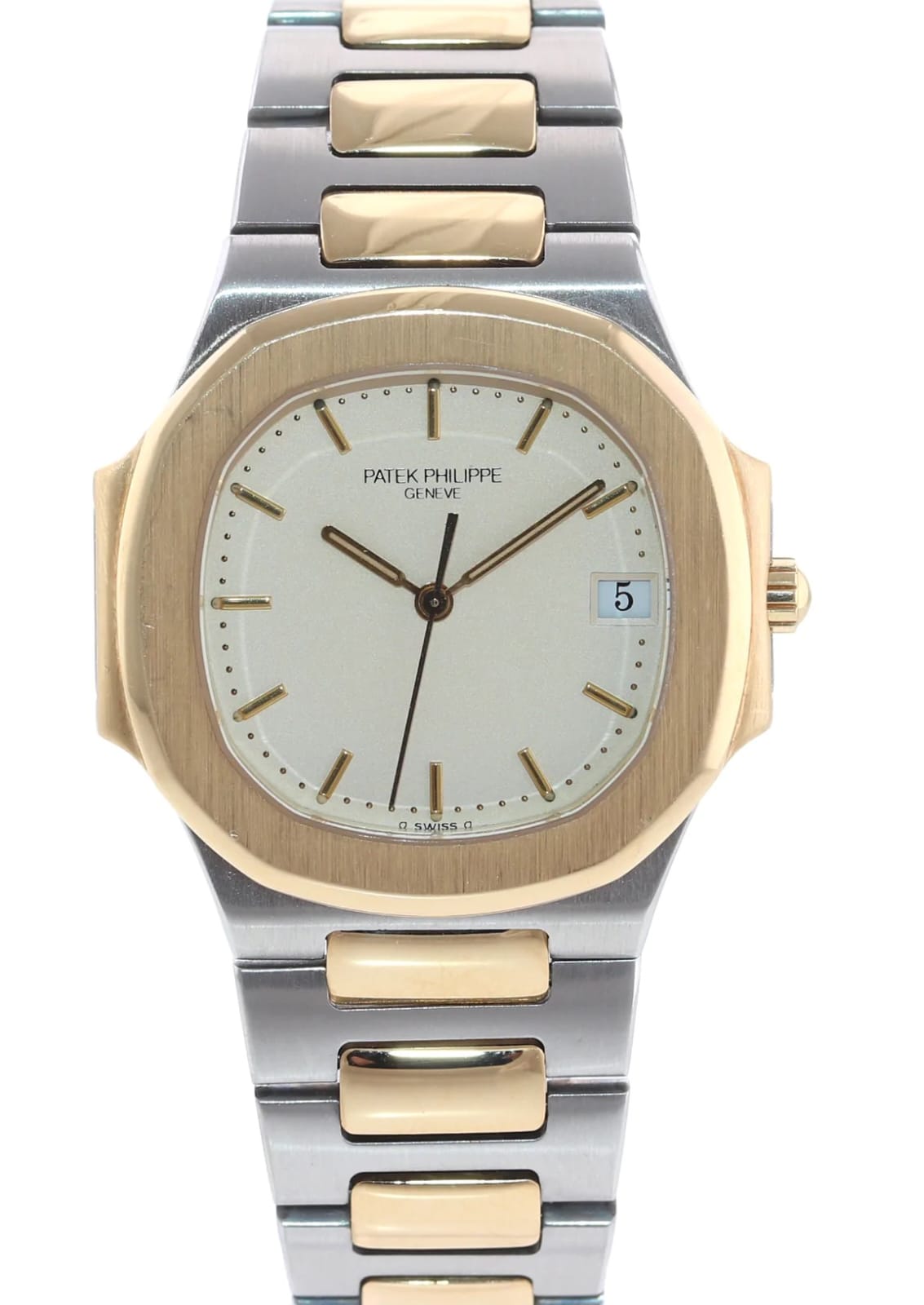 Patek Philippe Nautilus Mad Watch Quartz Movement White Dial Silver And Gold Strap Dated Watch For Men's