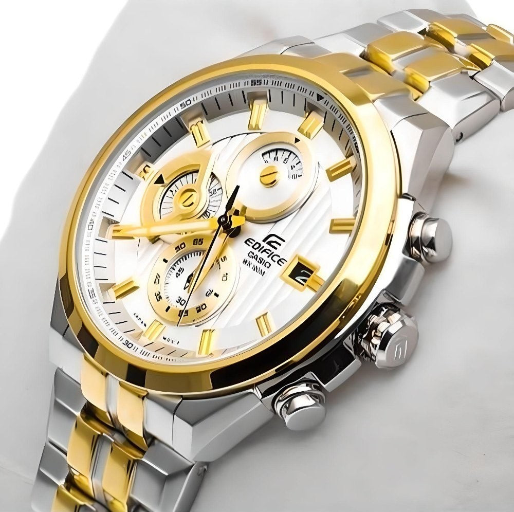 Edifice Chronograph Men's Watch With Silver Gold Color