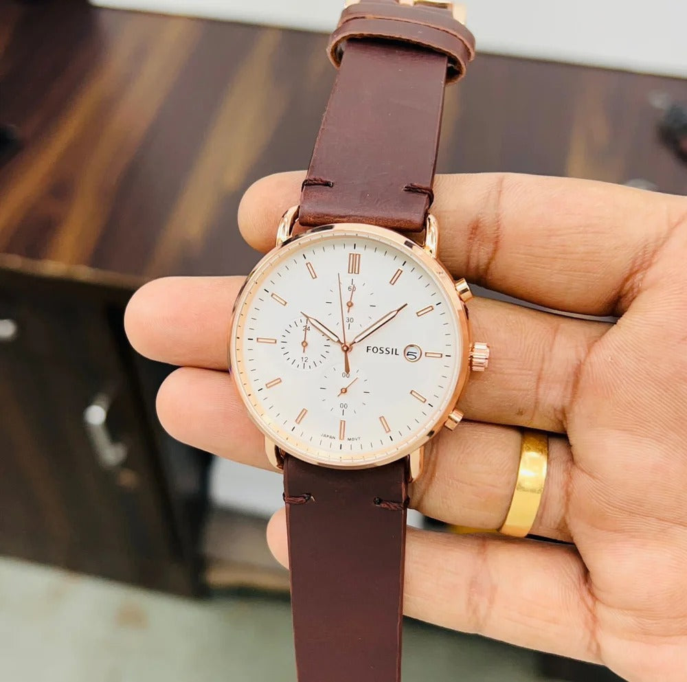 FOSSIL Commuter White Dial with Leather Strap
