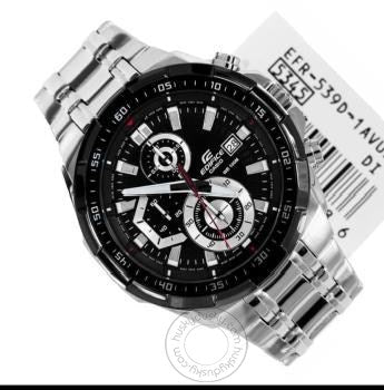 Edifice Casio Chronograph Black Dial Silver Strap Men's Watch