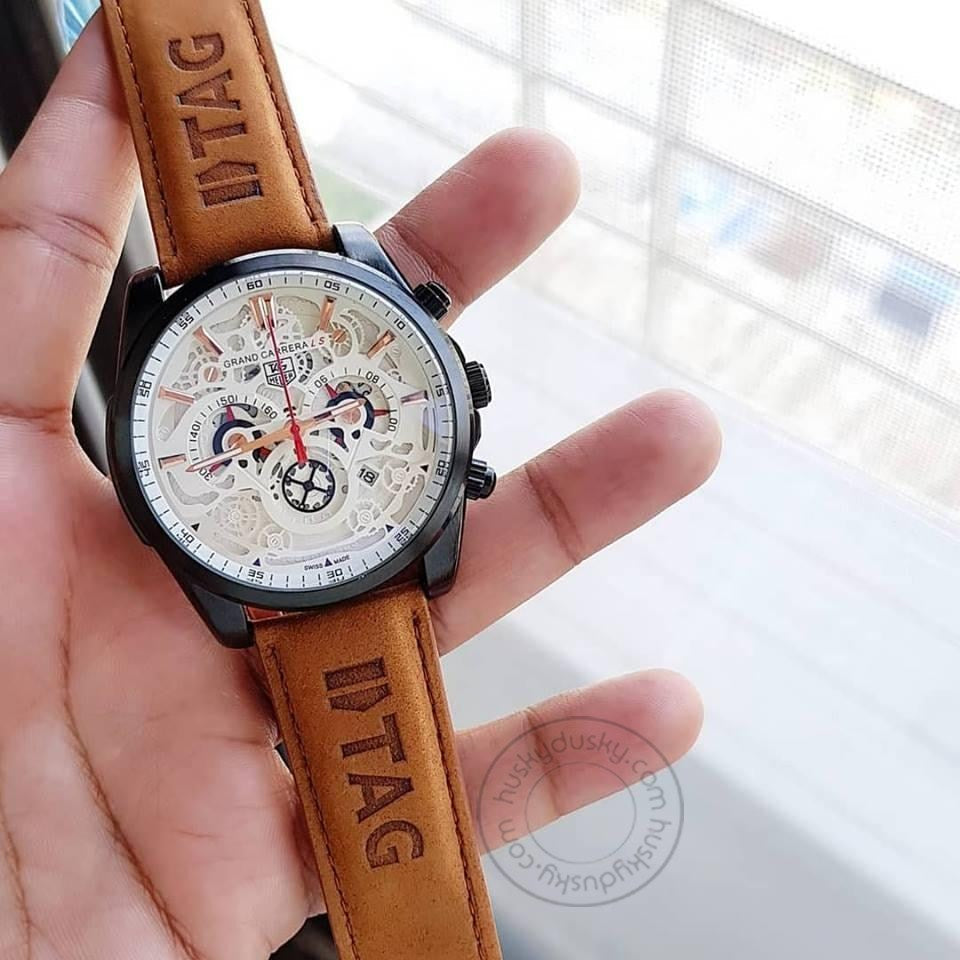 TAG HEUER CR7 Diagno Brown Tan Chronograph Multi Dial Leather Mens Watch