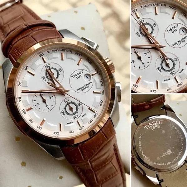 TISSOT TS_384L Chronograph Brown Leather Watch for Men