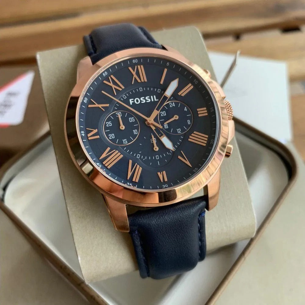 FOSSIL CHRONOGRAPH Blue Dial Leather Men's Watch For Man
